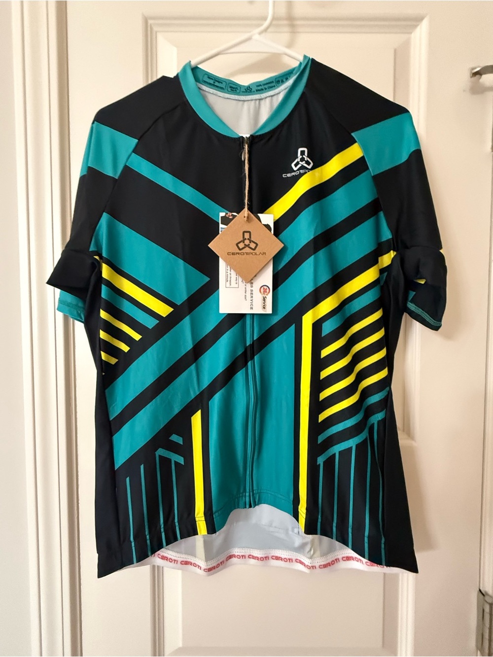 CEROTIPOLAR Men's Full Zip Short Sleeve Bike Cycling Jersey Teal NWT Sz L